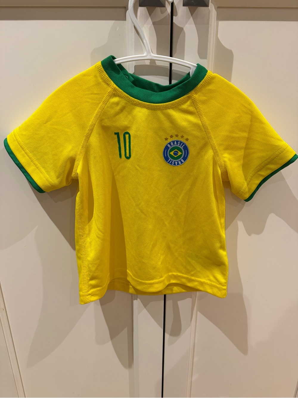 H&M Kids Brazil 6-9m Soccer Tee - Yellow with Green Trim